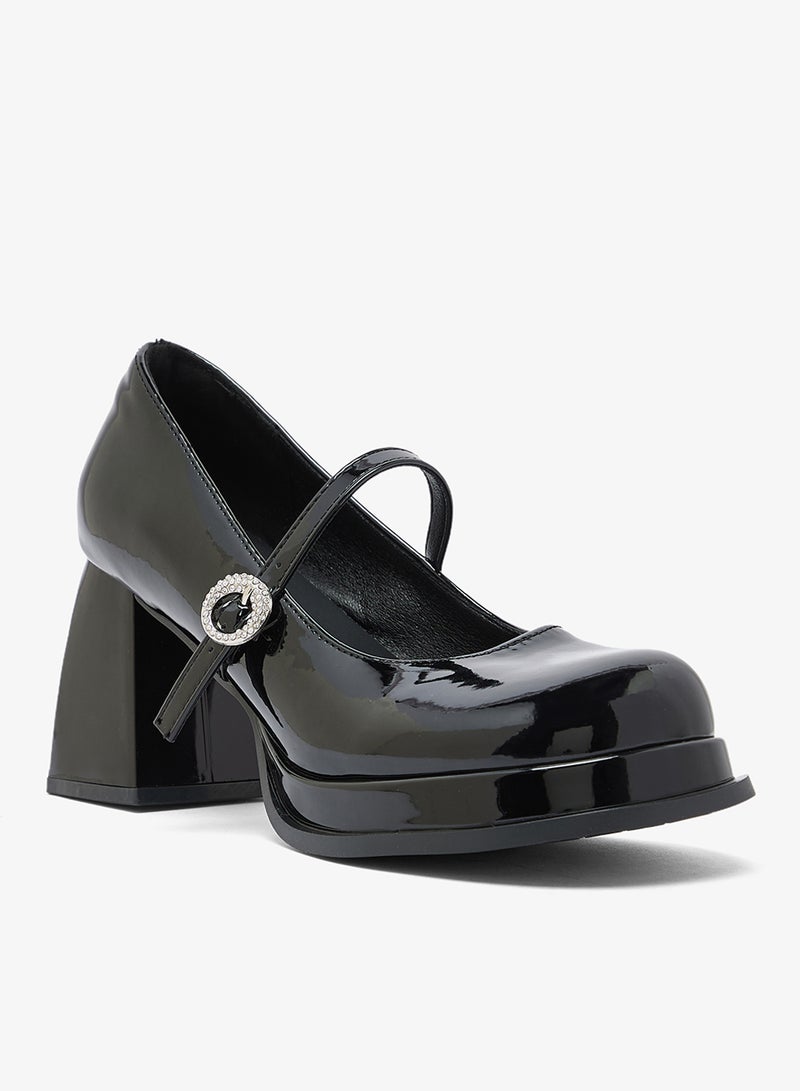 Ginger Platform Chunky High Heel Strap Buckle Detail Mary Janes - Image 2